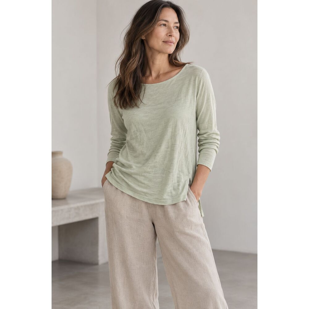 Eileen Fisher 100% Organic Cotton Slub Knit Long Sleeve Tee Size Small NWOT
